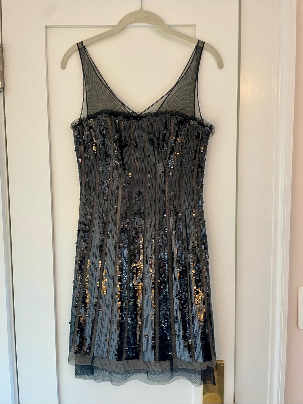 BCBGMaxAzria Black Sequin Mesh Cocktail Dress